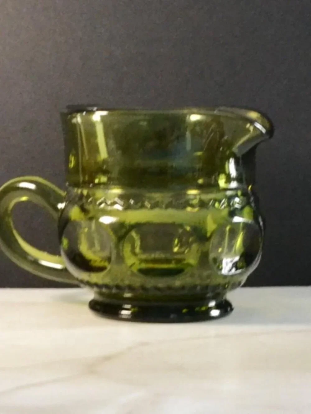 Vintage Indiana Glass King's Crown Thumbprint 3pc Set Creamer Sugar Green